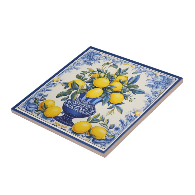 De Cerâmica 🍋 Lemon Azulejo com vase (Lateral)