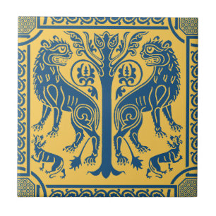 De Cerâmica Leões medievais e Azulejo cerâmico em árvore