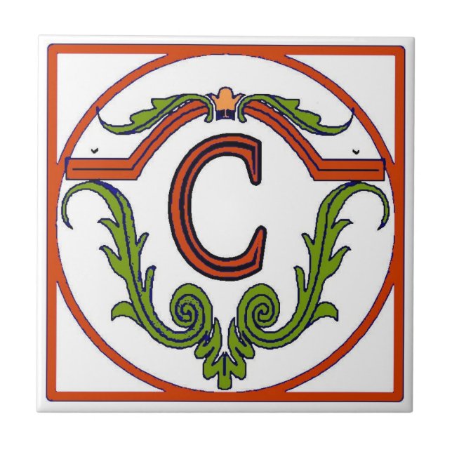 De Cerâmica Letra espanhola vermelha Azulejo C (Frente)