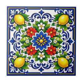 De Cerâmica 🍋 Limão Azul Bloom — Azulejo Mediterrâneo