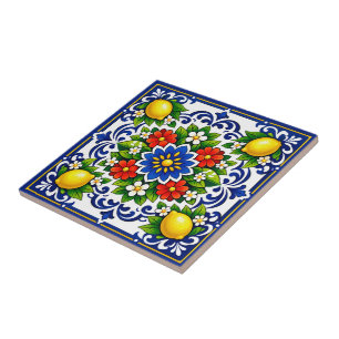 De Cerâmica 🍋 Limão Azul Bloom — Azulejo Mediterrâneo