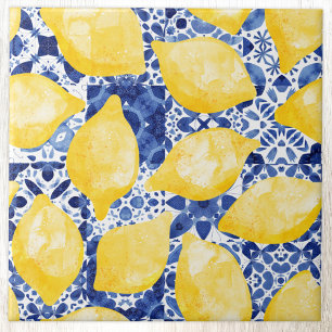 De Cerâmica Limon Watercolor — Azulejo Branco Azul Mediterrâne