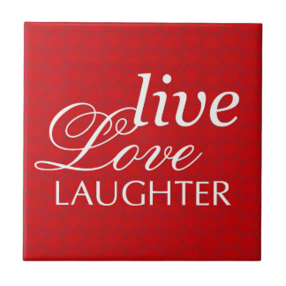 De Cerâmica Live Love Laughter words red Heart display azulejo