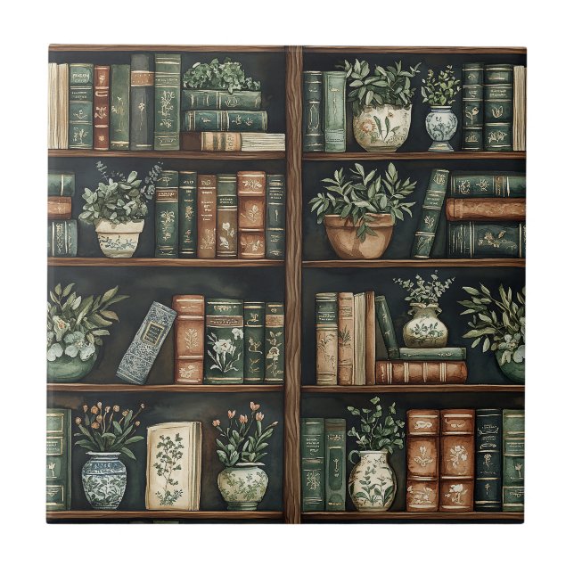 De Cerâmica Livros e flores Azulejo cerâmico (Frente)