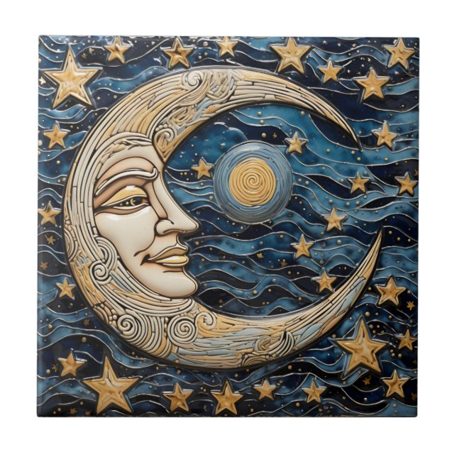 De Cerâmica Lua e estrelas Azulejo cerâmico (Frente)