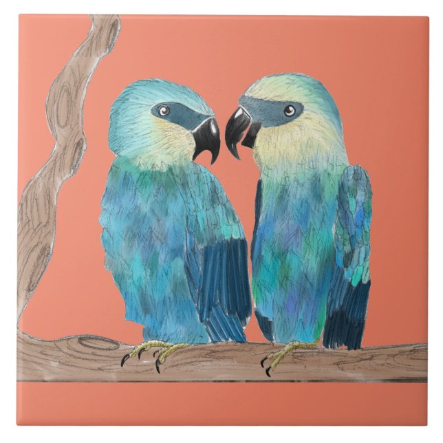 De Cerâmica Macaws Spix em um Azulejo cerâmico - (O) (Frente)