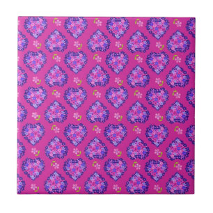De Cerâmica Magenta Chic Corações e Flores Azulejo cerâmico
