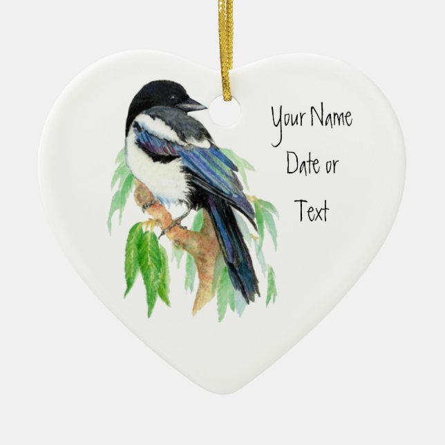 De Cerâmica Magpie, Ornamento para Personalizar, Pássaro, Natu (Frente)