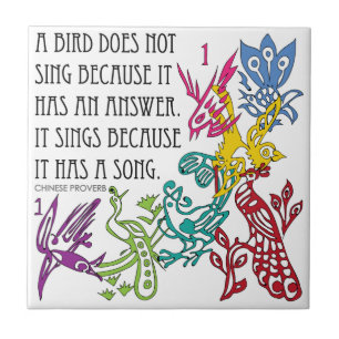 De Cerâmica Mah Jongg One Bams Birds/Proverb Azulejo