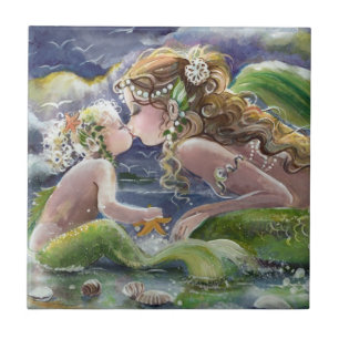 De Cerâmica Mamã da sereia e azulejo da criança