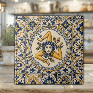 De Cerâmica Marinha Siciliana e Azulejo Cerâmico Dourado com T