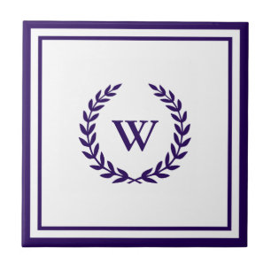 De Cerâmica Marinho Elegante Monograma Azulejo Azul Branco Cer