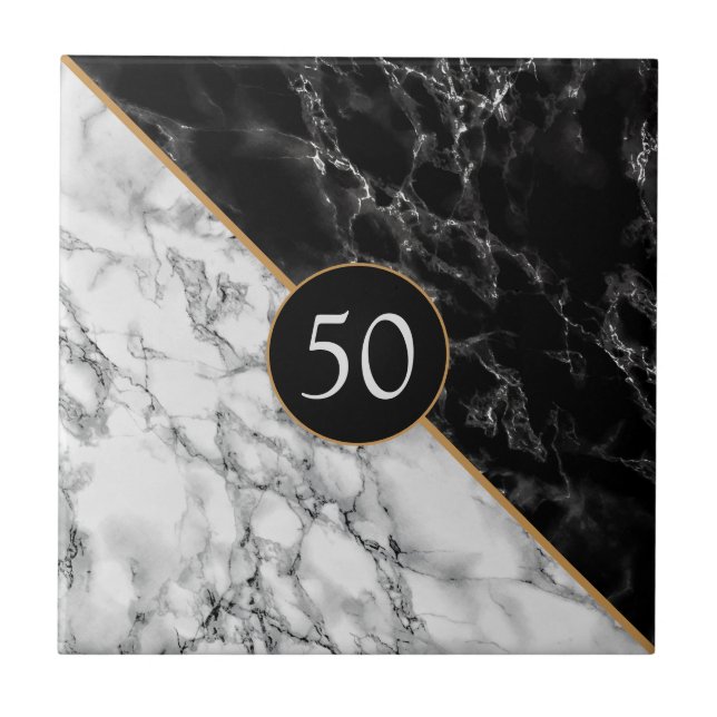 De Cerâmica Mármaco preto branco, seu Azulejo personalizado (Frente)