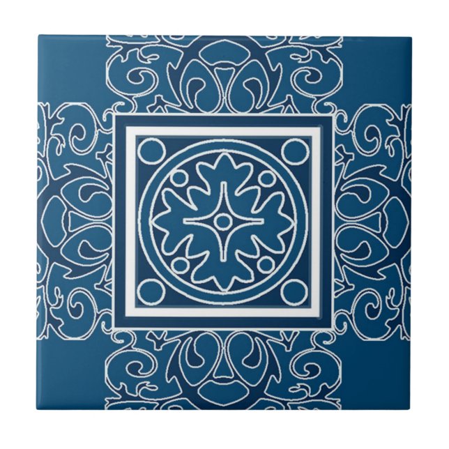 De Cerâmica Marroquino azul e branco azulejo modelado (Frente)