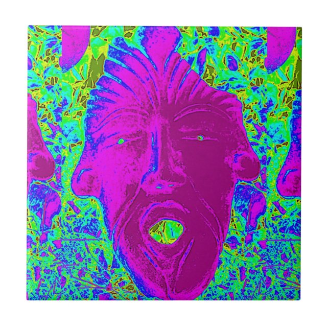De Cerâmica máscara púrpura no azulejo verde (Frente)