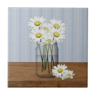 De Cerâmica Mason Jar Of Daisies Azulejo