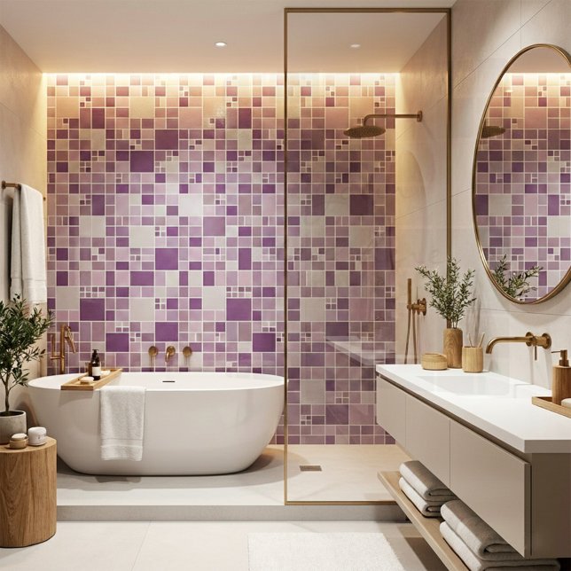 De Cerâmica Mauve Mosaic Patteric Kitchen Bathroom Azulejo (Bathroom tile featuring a geometric mosaic style design in mauve, purple and lilac)