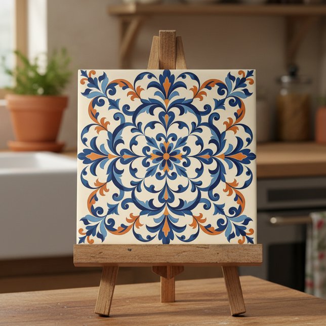 De Cerâmica Mediterranean Azulejo Style Navy Blue and Orange (Criador carregado)