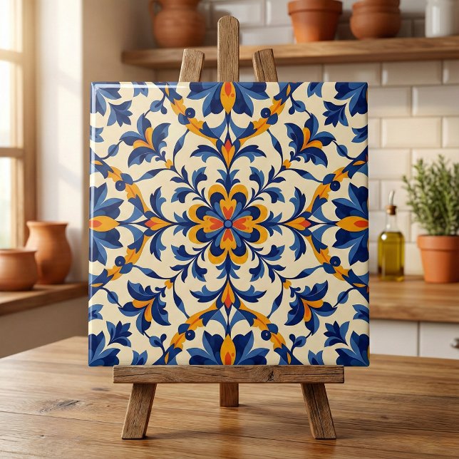 De Cerâmica Mediterranean Blue Floral Portuguese Azulejo (Criador carregado)