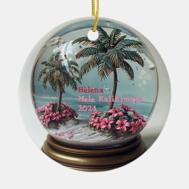 De Cerâmica Mele Kalikimaka Ornamento Personalizado Havaiano (Frente)