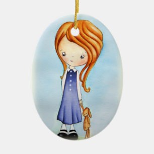De Cerâmica Menina com o ornamento do amigo do luxuoso do