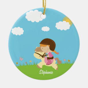 De Cerâmica Menina personalizada que monta um ornamento floral