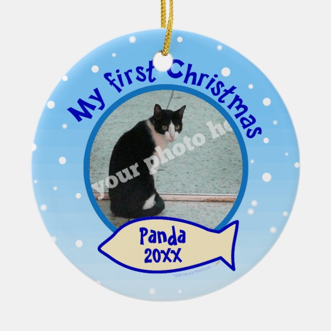 De Cerâmica Meu ornamento personalizado primeiro Natal do gato (Frente)
