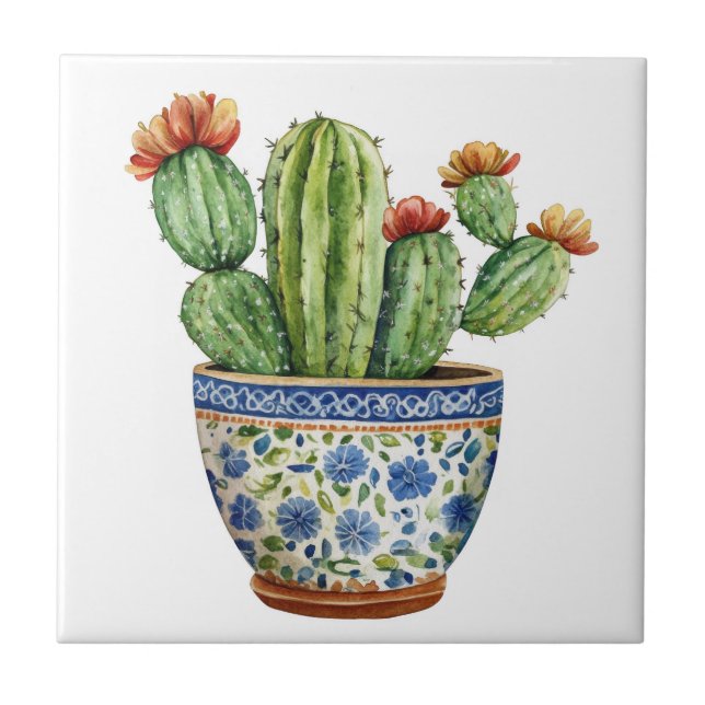 De Cerâmica Mexicano Talavera Hacienda Style Azulejo Cactus Wh (Frente)