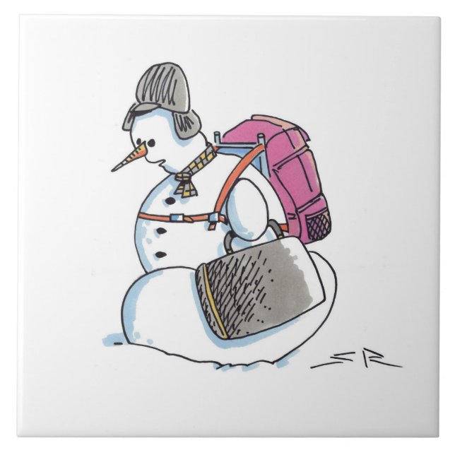 De Cerâmica Mochila Snowman - azulejo cerâmico grande (Frente)