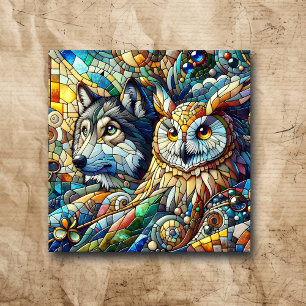 De Cerâmica Mosaico Azulejo Wolf and Owl