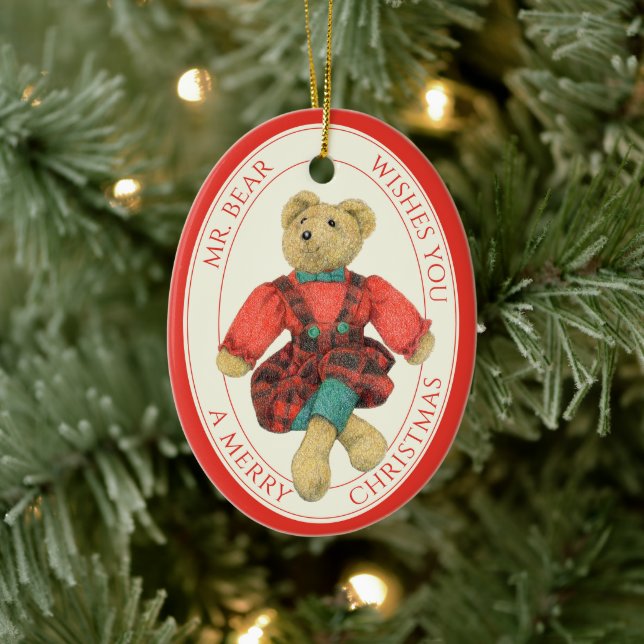 De Cerâmica MR Oval Cerâmico BEAR Ornamento + Texto (Árvore)
