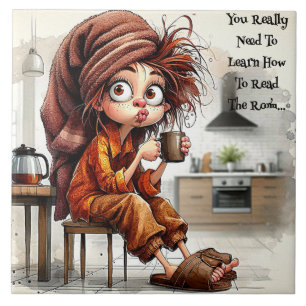 De Cerâmica Mulher Do Café Quirky Lê O Azulejo Cerâmico Da Sal