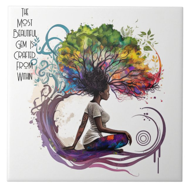 De Cerâmica Mulher Inspirada Criada No Azulejo Cerâmico (Frente)