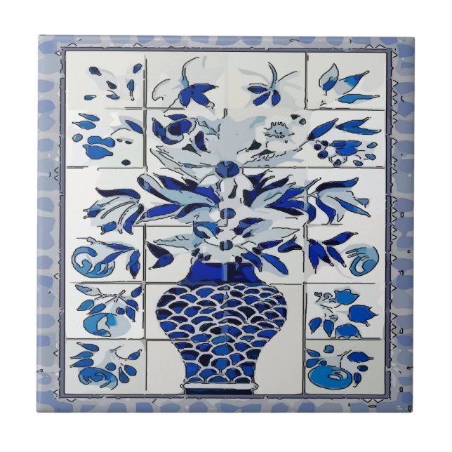 De Cerâmica Mural do Azulejo da Flor Azul Delgada (Frente)