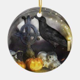 De Cerâmica Mystical Raven Samhain Ornamento Duplo Lado