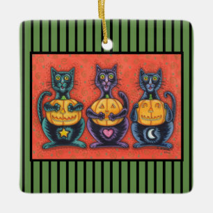 DE CERÂMICA NÃO VEJA NENHUM GATO PRETO MAU, ORNAMENTO DO