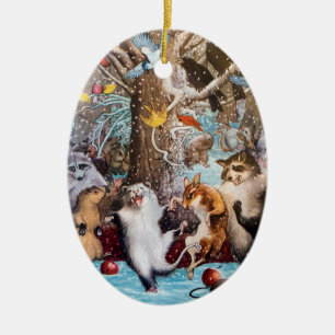 De Cerâmica Natal no ornamento animal engraçado das madeiras