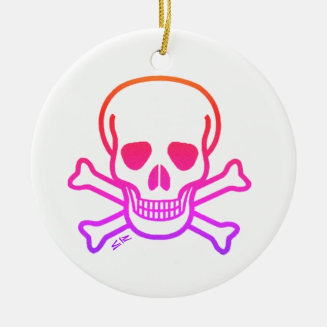 De Cerâmica Neon Skull, ornamento cerâmico branco redondo (Frente)
