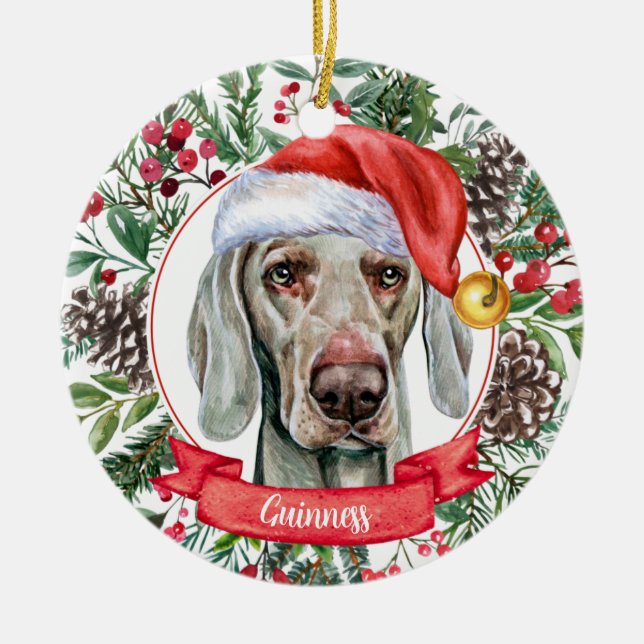 De Cerâmica Nome Personalizado do Weimaraner Ornamento Cerâmic (Frente)