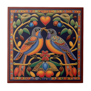 De Cerâmica O estilo Huichol mexicano ama pássaros, azulejo ce