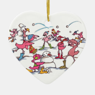 De Cerâmica O flamingo "deixou-o nevar" ornamento CUSTOMIZÁVE
