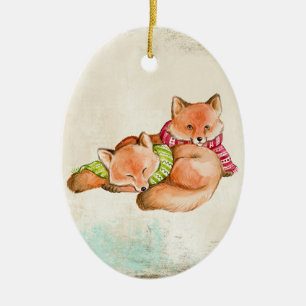 De Cerâmica O Fox Snuggles o ornamento