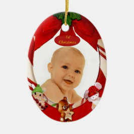 De Cerâmica ø Ornamento do Oval do quadro da foto do Natal