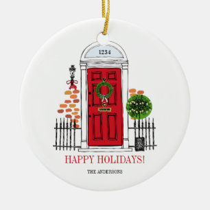 De Cerâmica O ornamento vermelho da porta do Natal do feriado