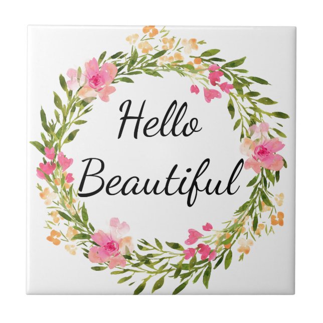De Cerâmica Olá Linda Azulejo Floral Wreath (Frente)