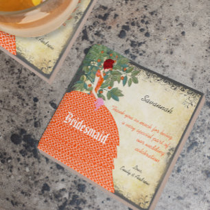 De Cerâmica Orange Bridesmaid Obrigado Azulejo Palhaço com Árv
