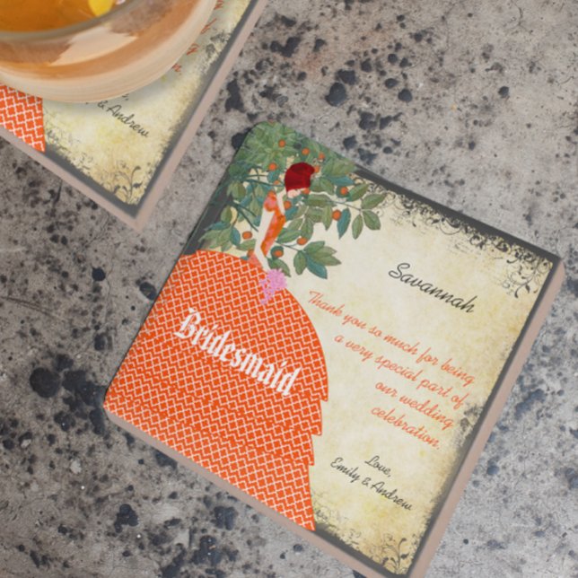 De Cerâmica Orange Bridesmaid Obrigado Azulejo Palhaço com Árv (Criador carregado)