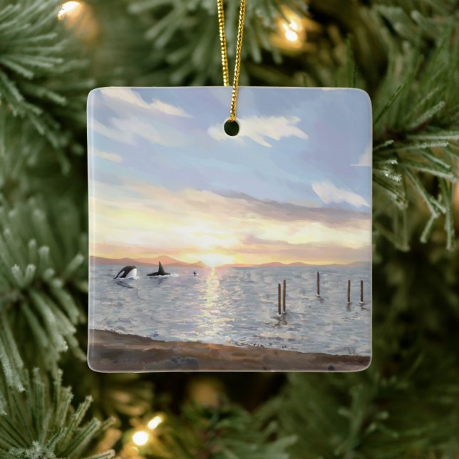 De Cerâmica Orcas em ornamento cerâmico sunset (Árvore)