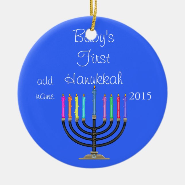 De Cerâmica Ornamento 2015 do HANUKKAH do BEBÊ PRIMEIRO (Frente)