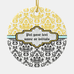 De Cerâmica Ornamento amarelo preto-preto-branco-preto-branco